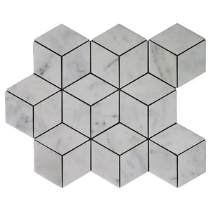 Marble Tiles - White Marble 3D Diamond Cube Hexagon Marble Mosaic Tile - intmarble