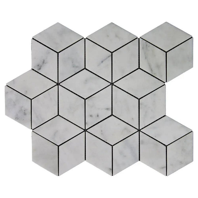 Marble Tiles - White Marble 3D Diamond Cube Hexagon Marble Mosaic Tile - intmarble