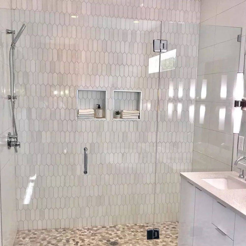 Marble Tiles - Calacatta Marble Mosaic Picket Tile, Bathroom, Kitchen Decor - intmarble