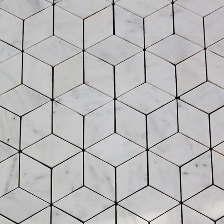 Marble Tiles - White Marble 3D Diamond Cube Hexagon Marble Mosaic Tile - intmarble
