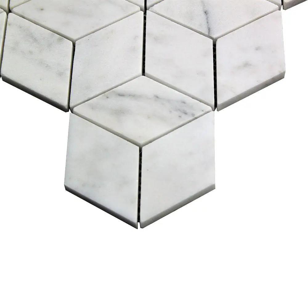 Carrara T Grooved Marble 3D Cube Marble Mosaic Tiles - intmarble.com