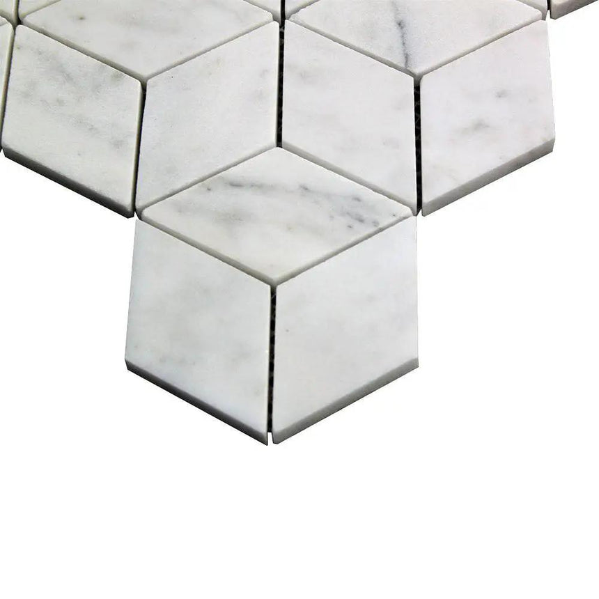 Marble Tiles - White Marble 3D Diamond Cube Hexagon Marble Mosaic Tile - intmarble