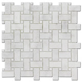 Marble Tiles - Basket Weave Marble Mosaic Tile With Thassos Dot 25x50x10mm - intmarble