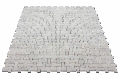 Marble Tiles - Basket Weave Marble Mosaic Tile With Thassos Dot 25x50x10mm - intmarble