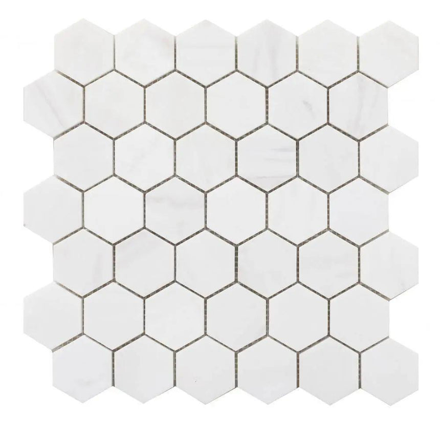 Marble Tiles - Bianco Dolomite Honed Marble Hexagon Mosaic Tile 48x48x10mm - intmarble