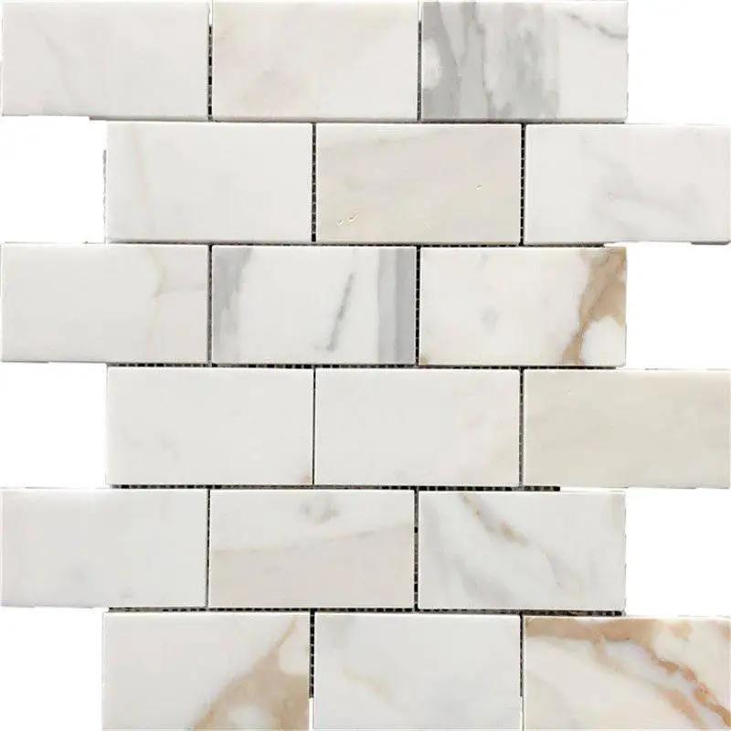 Marble Tiles - Calacatta Gold Polished Subway Marble Mosaic Tiles 50x100x10mm - intmarble