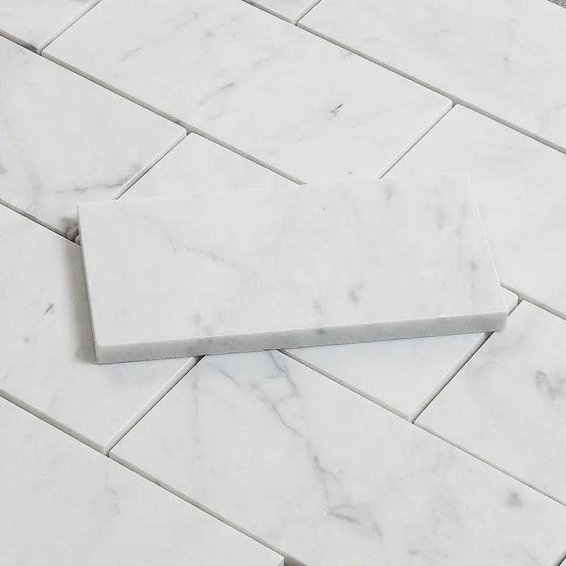 Marble Tiles - Carrara White Italian Honed Marble Subway Tiles, 70x140x10mm - intmarble