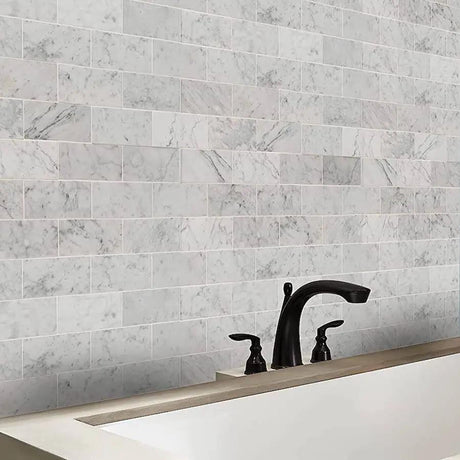 Marble Tiles - Carrara White Italian Honed Marble Subway Tiles, 70x140x10mm - intmarble