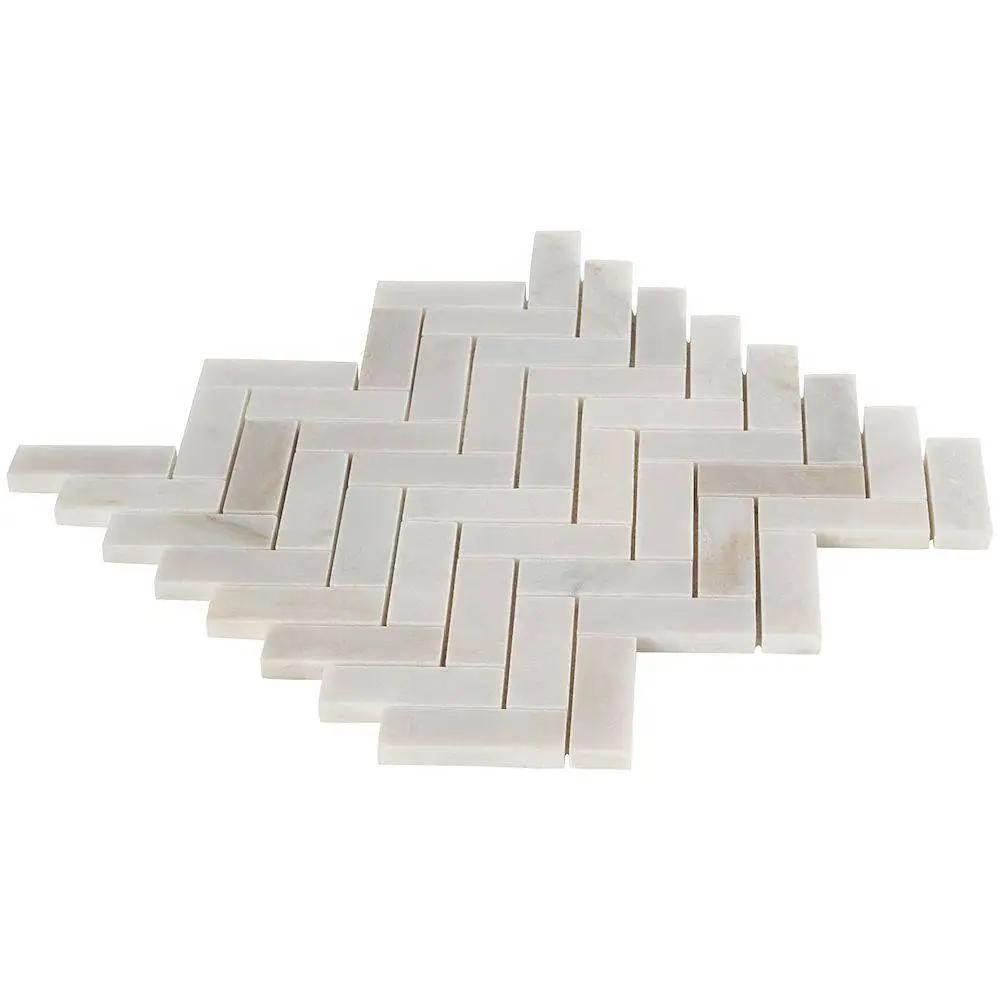 Marble Tiles - Calacatta Amber Honed Herringbone Marble Mosaic Tiles - intmarble