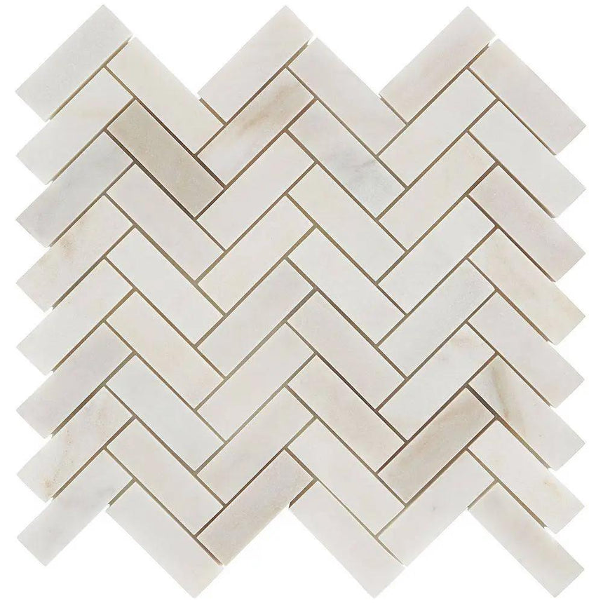 Calacatta amber honed herringbone marble mosaic tiles