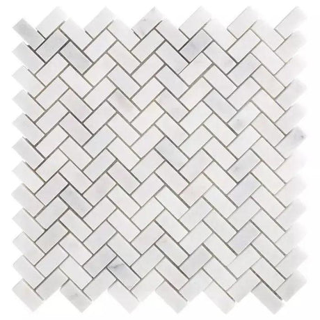 Marble Tiles - Carrara T Honed Mini Herringbone Marble Mosaic Tile - intmarble