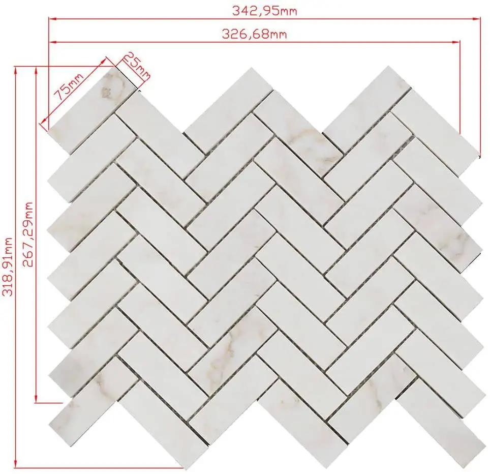 Marble Tiles - Calacatta Amber Honed Herringbone Marble Mosaic Tiles - intmarble