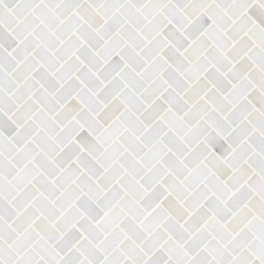Marble Tiles - Carrara T Honed Mini Herringbone Marble Mosaic Tile - intmarble