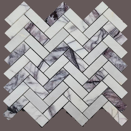 Marble Tiles - Calacatta Viola Polished Herringbone Marble Mosaic - intmarble