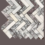 Marble Tiles - Calacatta Viola Polished Herringbone Marble Mosaic - intmarble