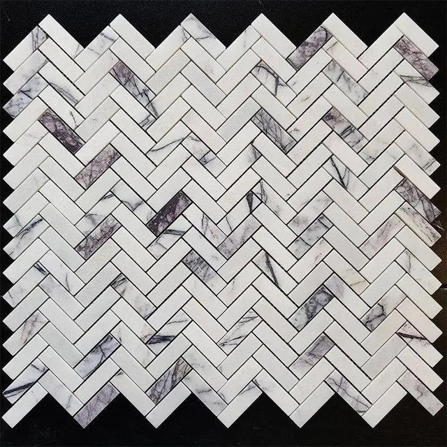 Marble Tiles - Calacatta Viola Polished Herringbone Marble Mosaic - intmarble