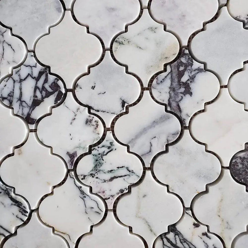 Marble Tiles - Calacatta Viola Honed Arabesque Lantern Marble Mosaic - intmarble