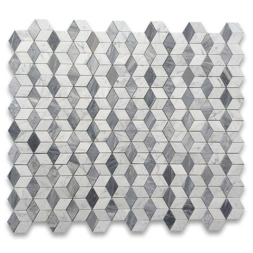 Marble Tiles - Carrara T Grooved Marble 3D Cube Marble Mosaic Tiles - intmarble