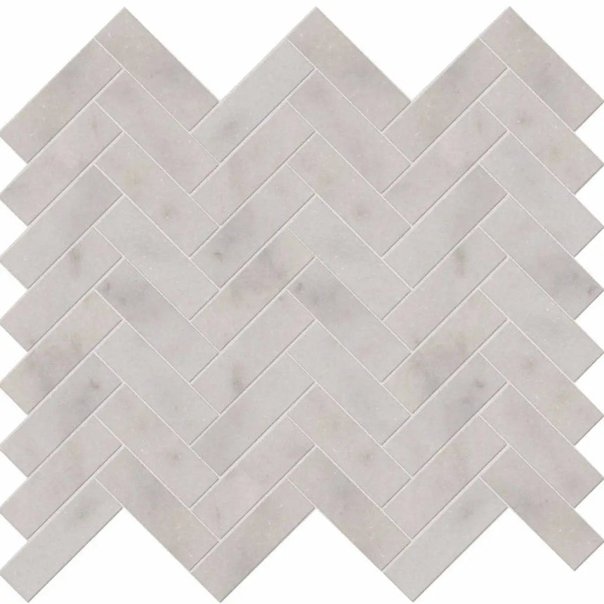 Marble Tiles - Carrara Marble Honed Herringbone Mosaic Tiles 25x75mm - intmarble