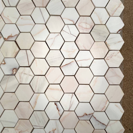 Marble Tiles - Calacatta Pink Polished Hexagon Marble Mosaic Tiles - intmarble