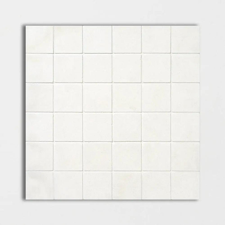 Marble Tiles - Snow White Honed Limestone Mosaic Tiles 48x48x10mm - intmarble