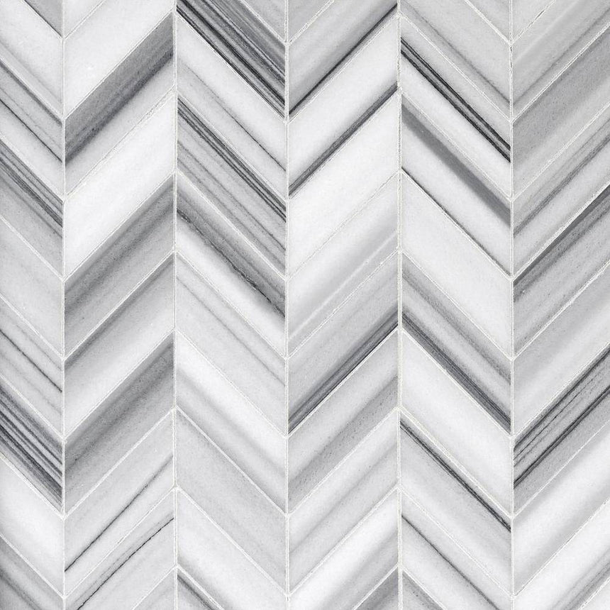 Marble Tiles - Skyfall Chevron Waterjet Marble Mosaic Tile - intmarble