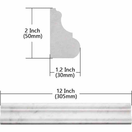 Marble Tiles - Marble Dado Carrara Marble Honed Moulding 47x305x26mm - intmarble