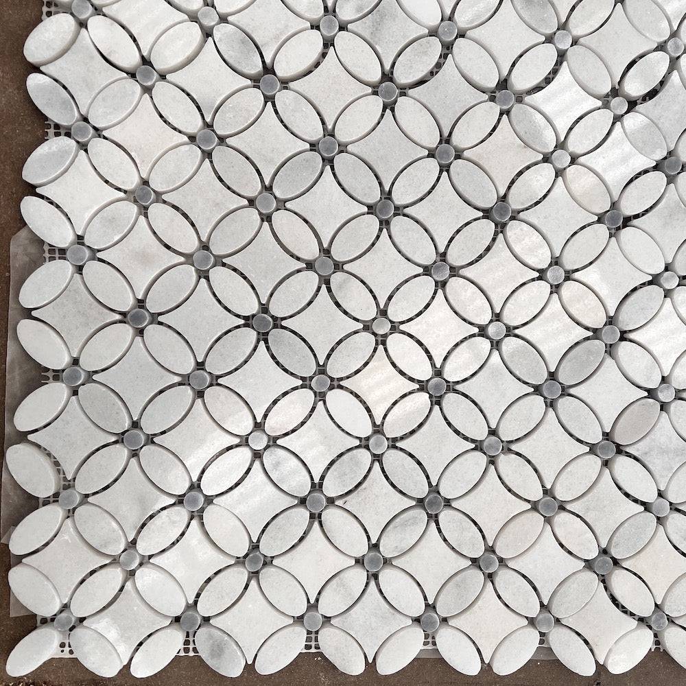 Marble Tiles - Calacatta Marble Daisy Flower Floor Wall Marble Mosaic Tile - intmarble