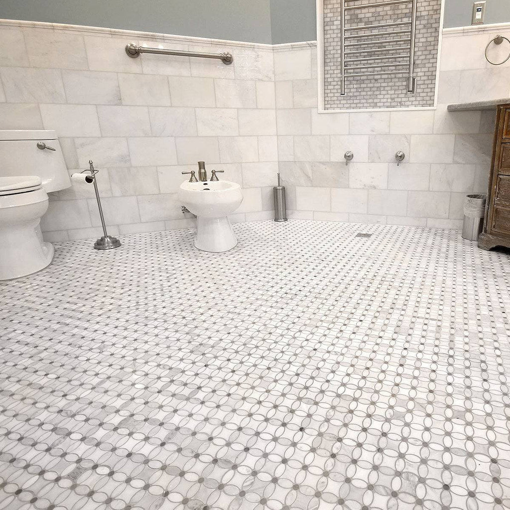 Marble Tiles - Calacatta Marble Daisy Flower Floor Wall Marble Mosaic Tile - intmarble