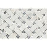 Marble Tiles - Calacatta Honed Basketweave Marble Mosaic With Bardiglio Dot - intmarble