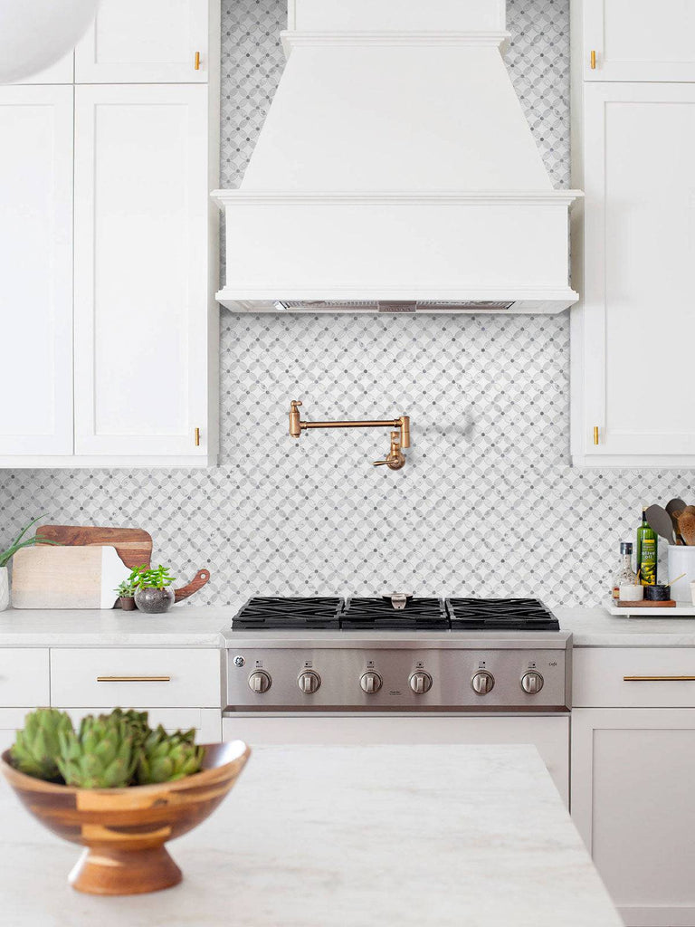 Marble Tiles - Calacatta Marble Daisy Flower Floor Wall Marble Mosaic Tile - intmarble