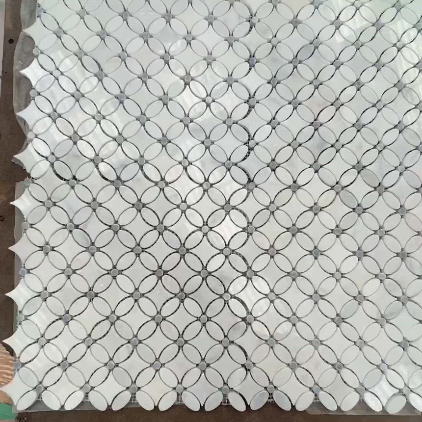 Calacatta Marble Daisy Flower Floor Wall Marble Mosaic Tile
