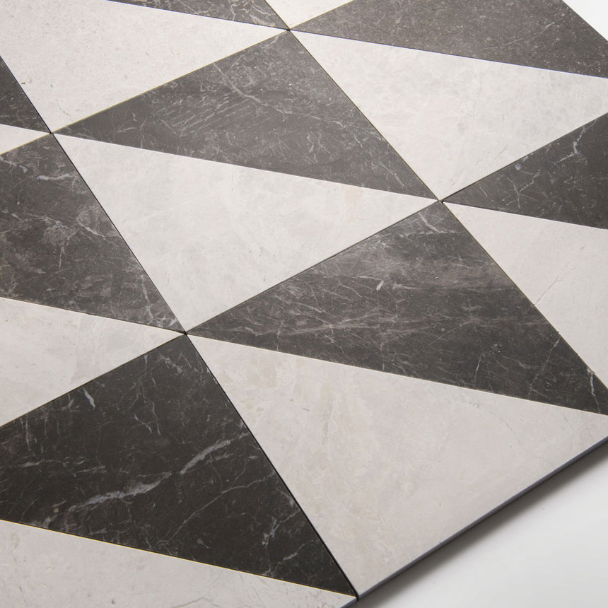 Triangle Honed Marble Black / Alpina White Fitz Collection Chequerboard