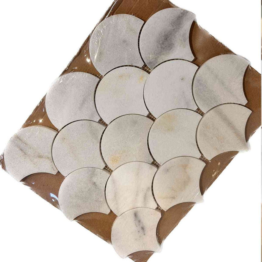 Calacatta Scallop Polished Marble Mosaic Tiles