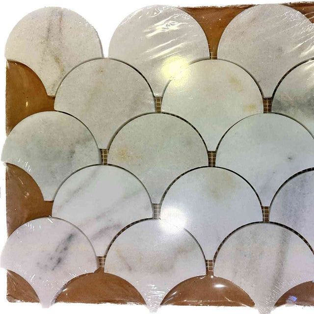 Calacatta Scallop Polished Marble Mosaic Tiles