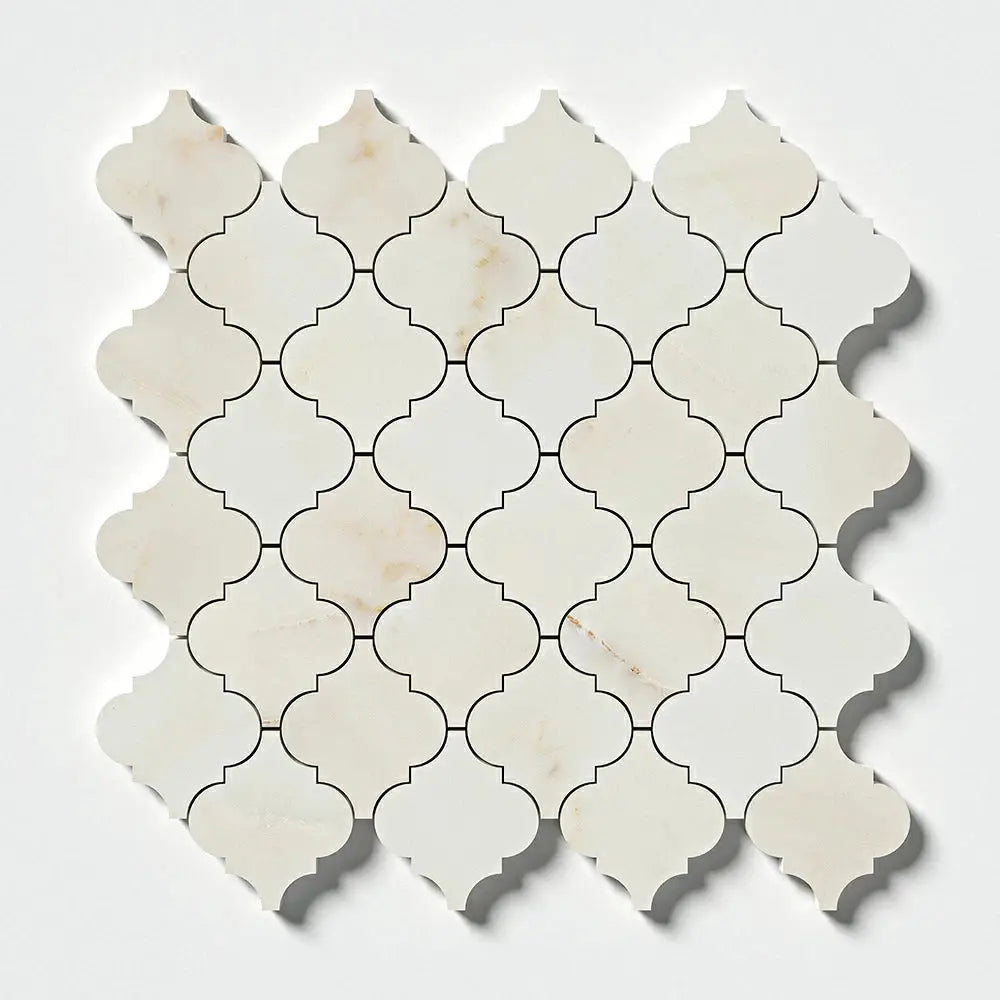 Marble Tiles - Calacatta Amber Honed Arabesque Lantern Marble Mosaic Tiles - intmarble
