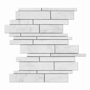 Carrara Bianco polished random strip marble mosaic tile sheet