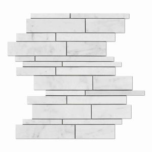Carrara Bianco polished random strip marble mosaic tile sheet