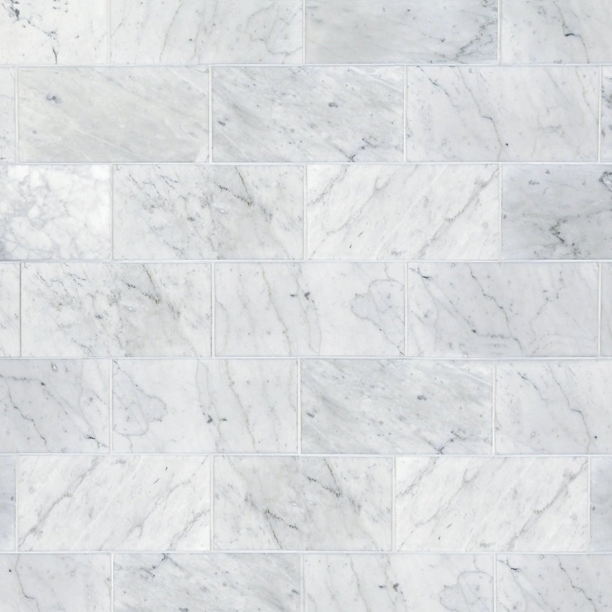 Carrara White Polished Italian Marble Tile 150x300x10mm