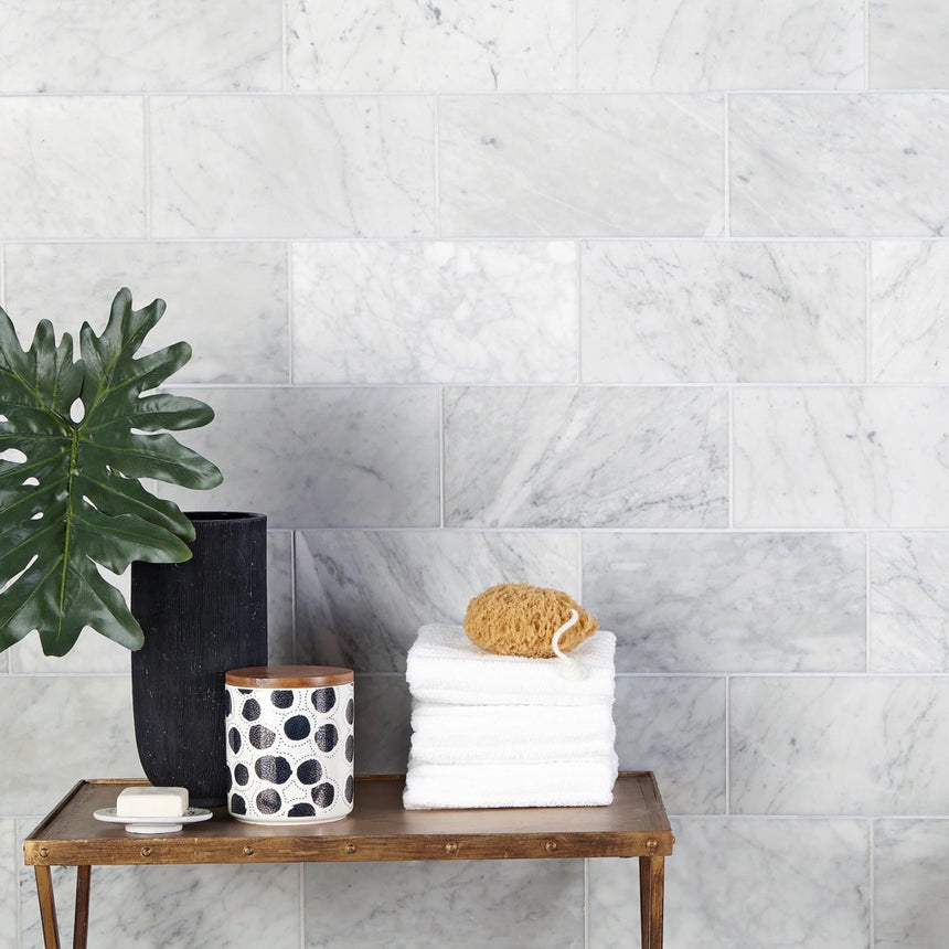 Marble Tiles - Carrara White Honed Italian Marble Tile 150x300x10mm - intmarble