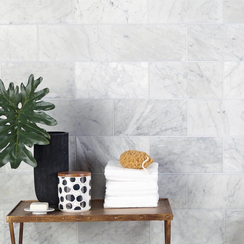 Carrara White Polished Italian Marble Tile 150x300x10mm