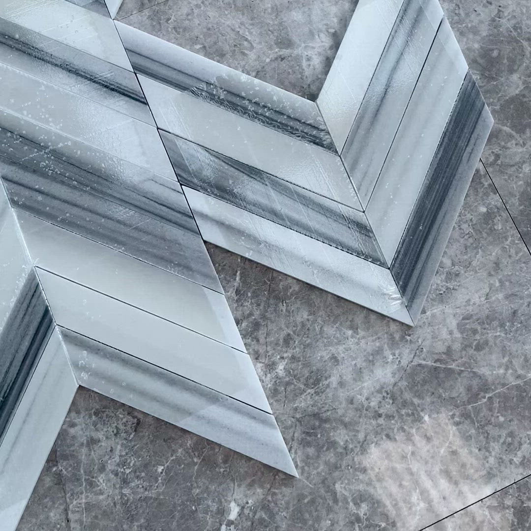 Skyfall Chevron Waterjet Marble Mosaic Tile